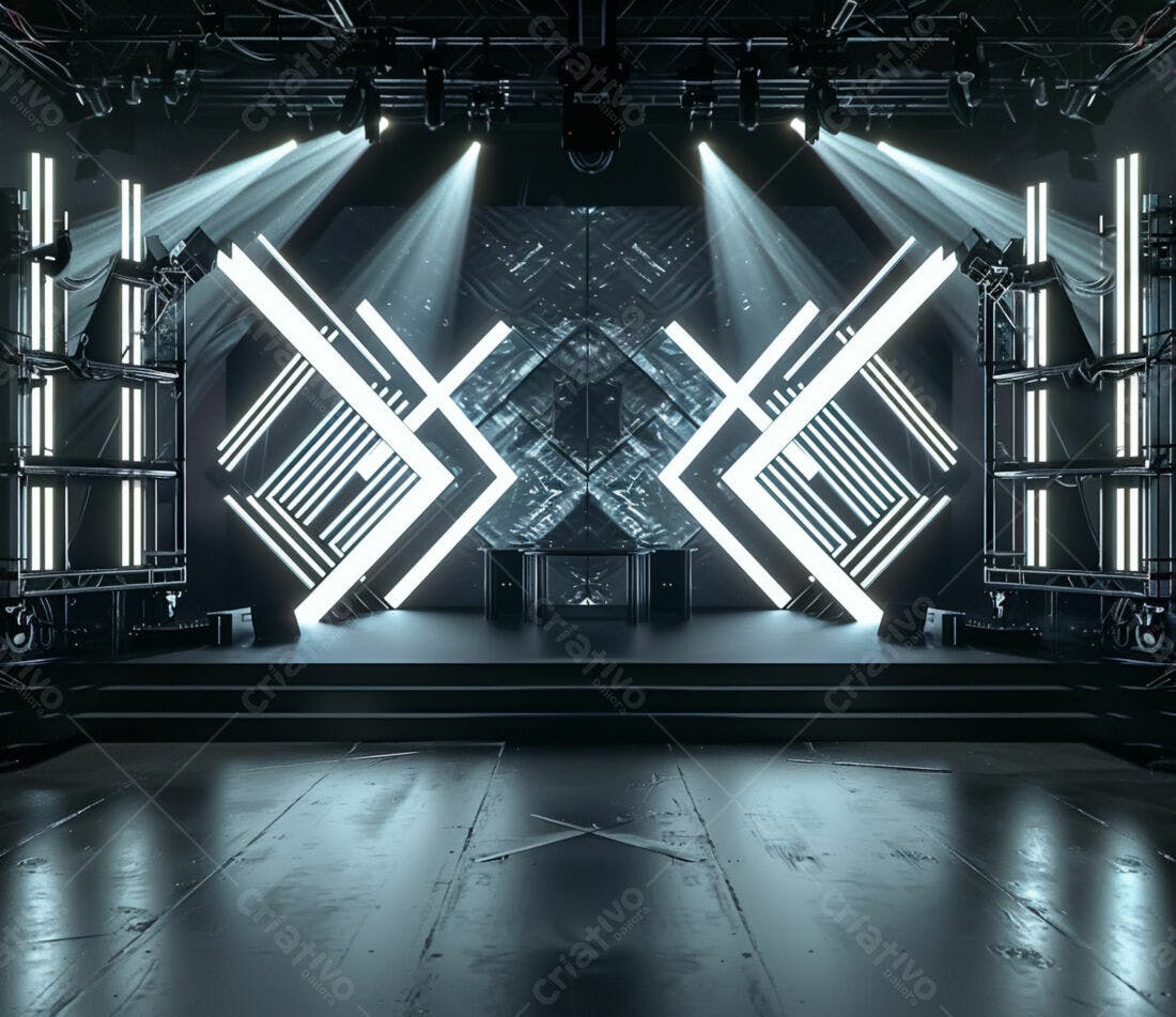 Palco com iluminação futurista para evento