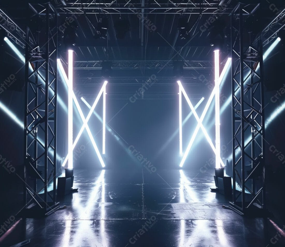 Palco com iluminação neon azul e branca