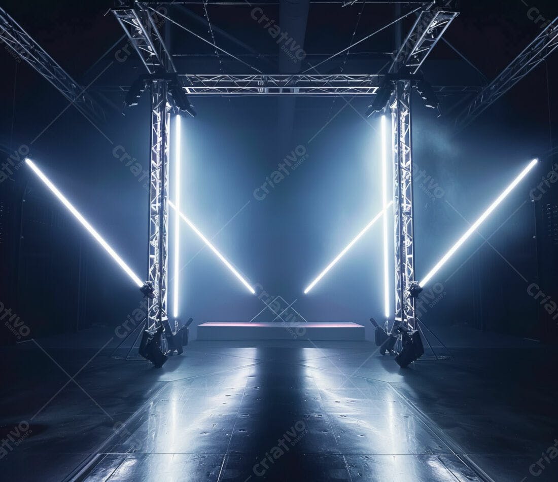 Palco iluminado com luzes neon azuis