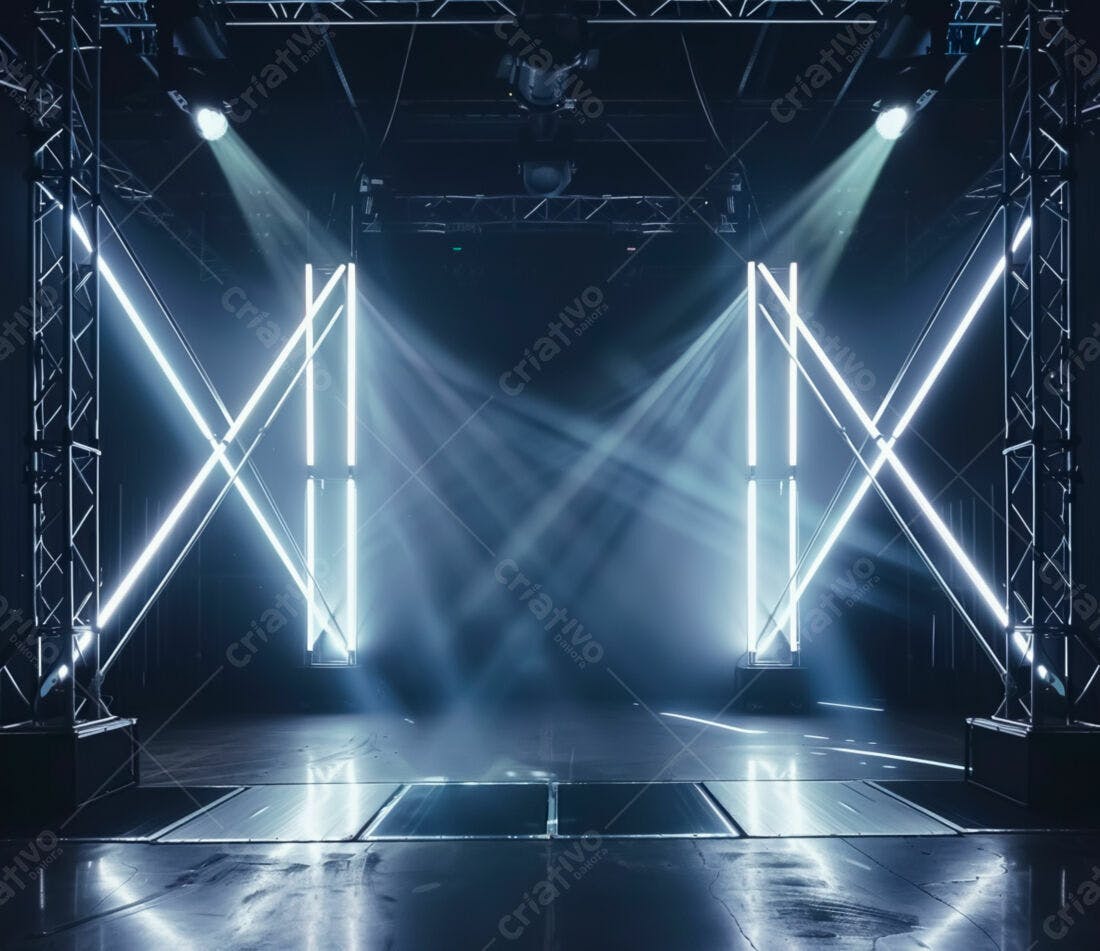 Palco com iluminação neon azul e branca