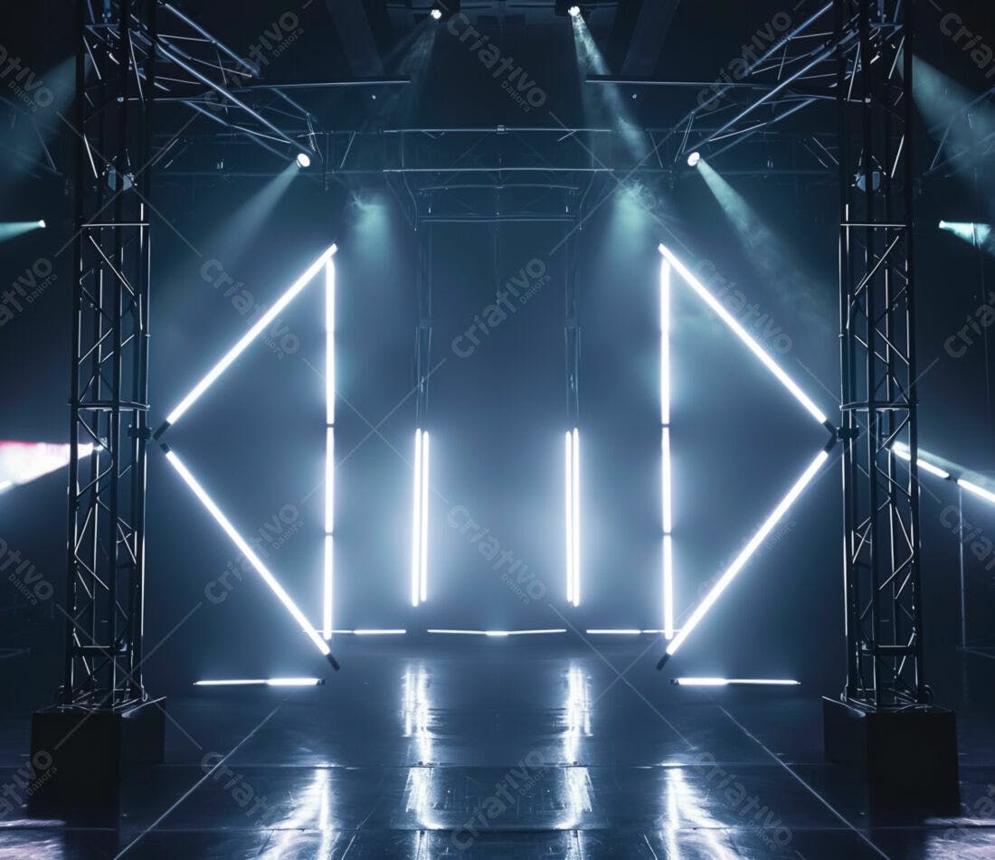 Palco com Luzes Neon e Estrutura Metálica