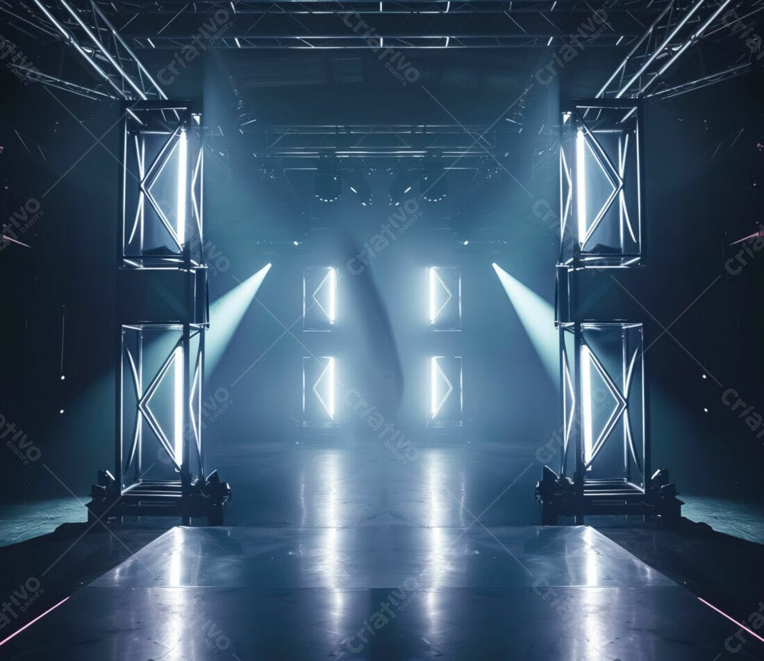 Palco iluminado com estrutura metálica