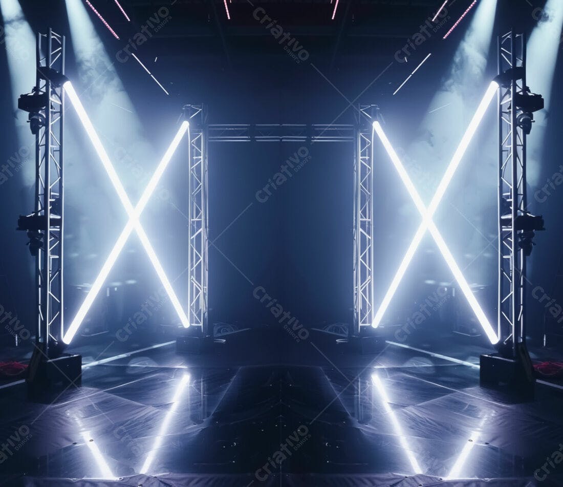 Palco com iluminação neon em X