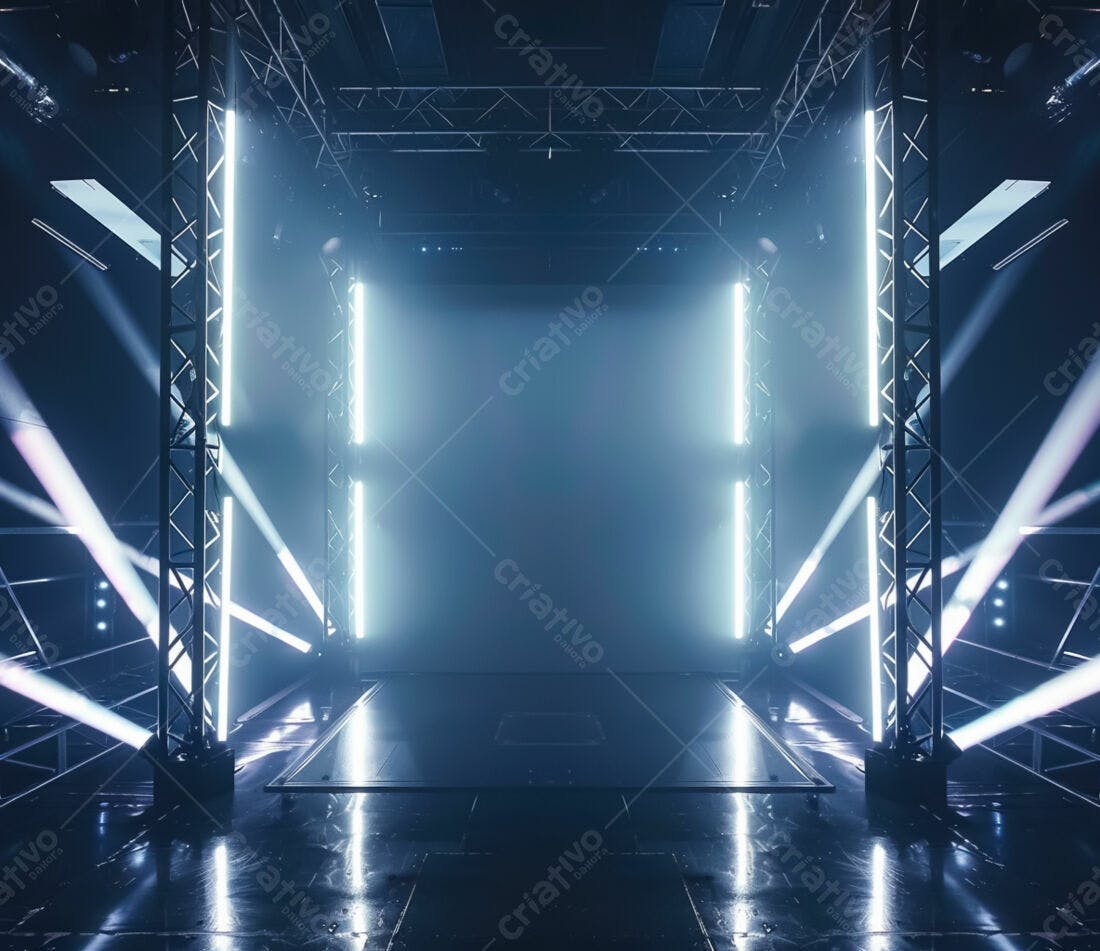 Palco iluminado com luzes neon azuis