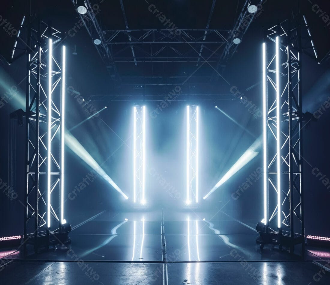 Palco iluminado com luzes neon azuis