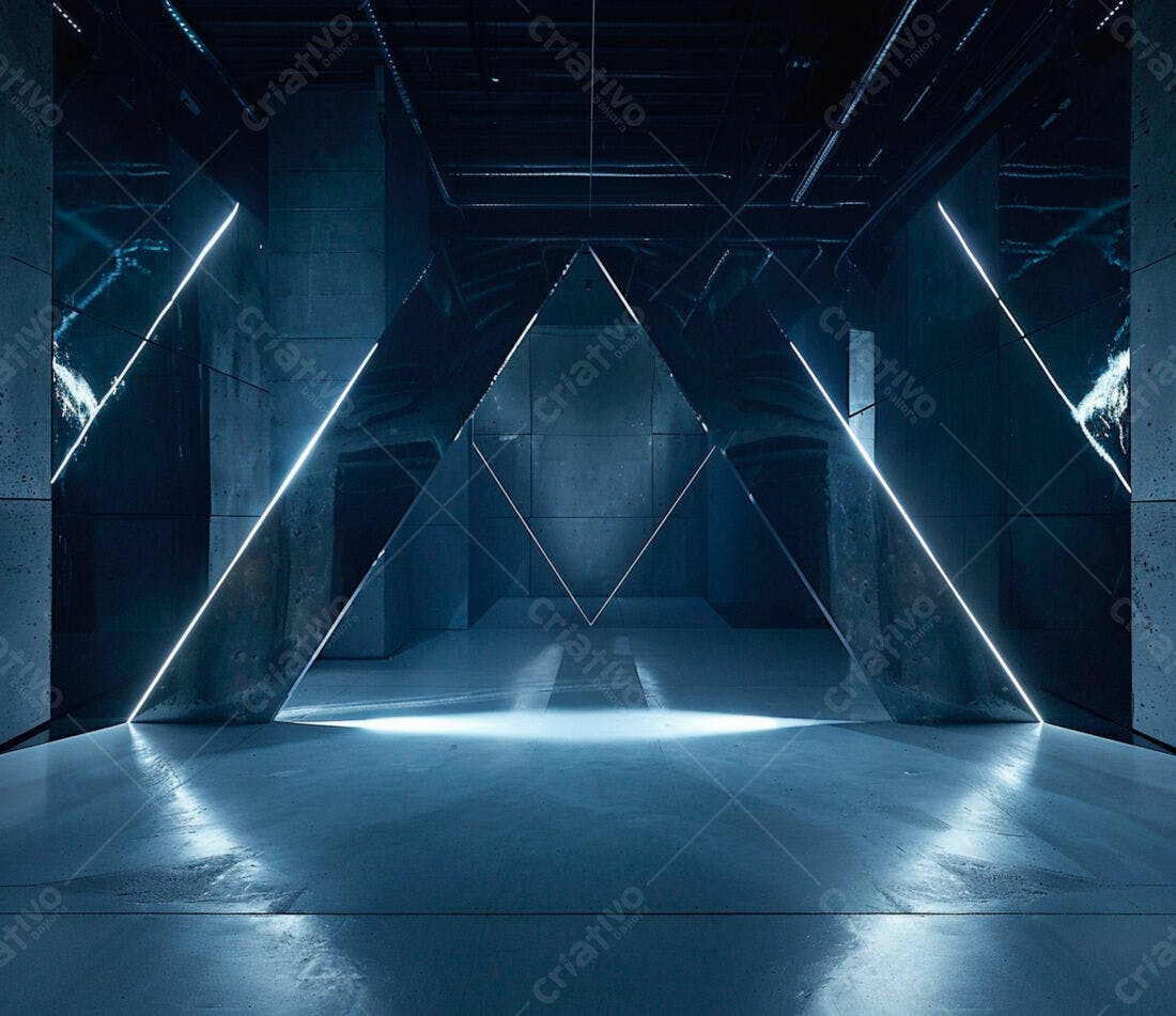 Ambiente futurista com iluminação neon azul