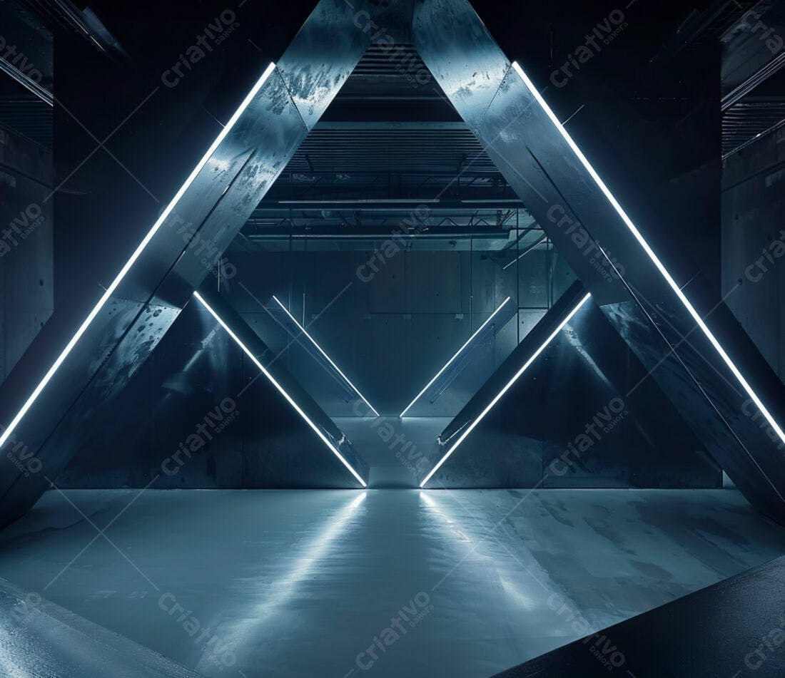 Ambiente futurista com iluminação neon azul
