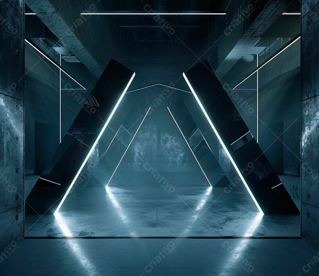 Ambiente futurista com iluminação neon azul
