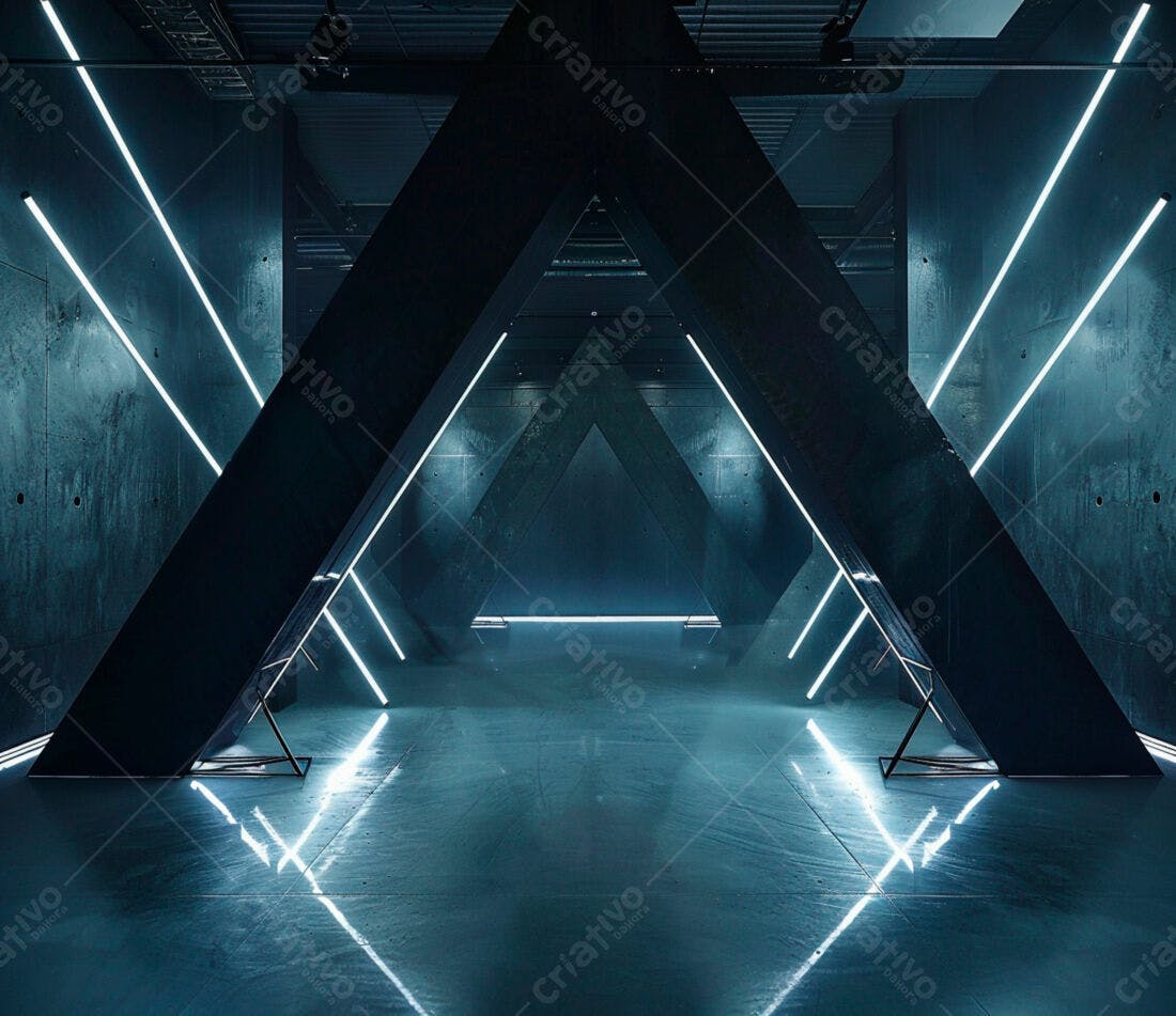 Ambiente futurista com iluminação neon azul