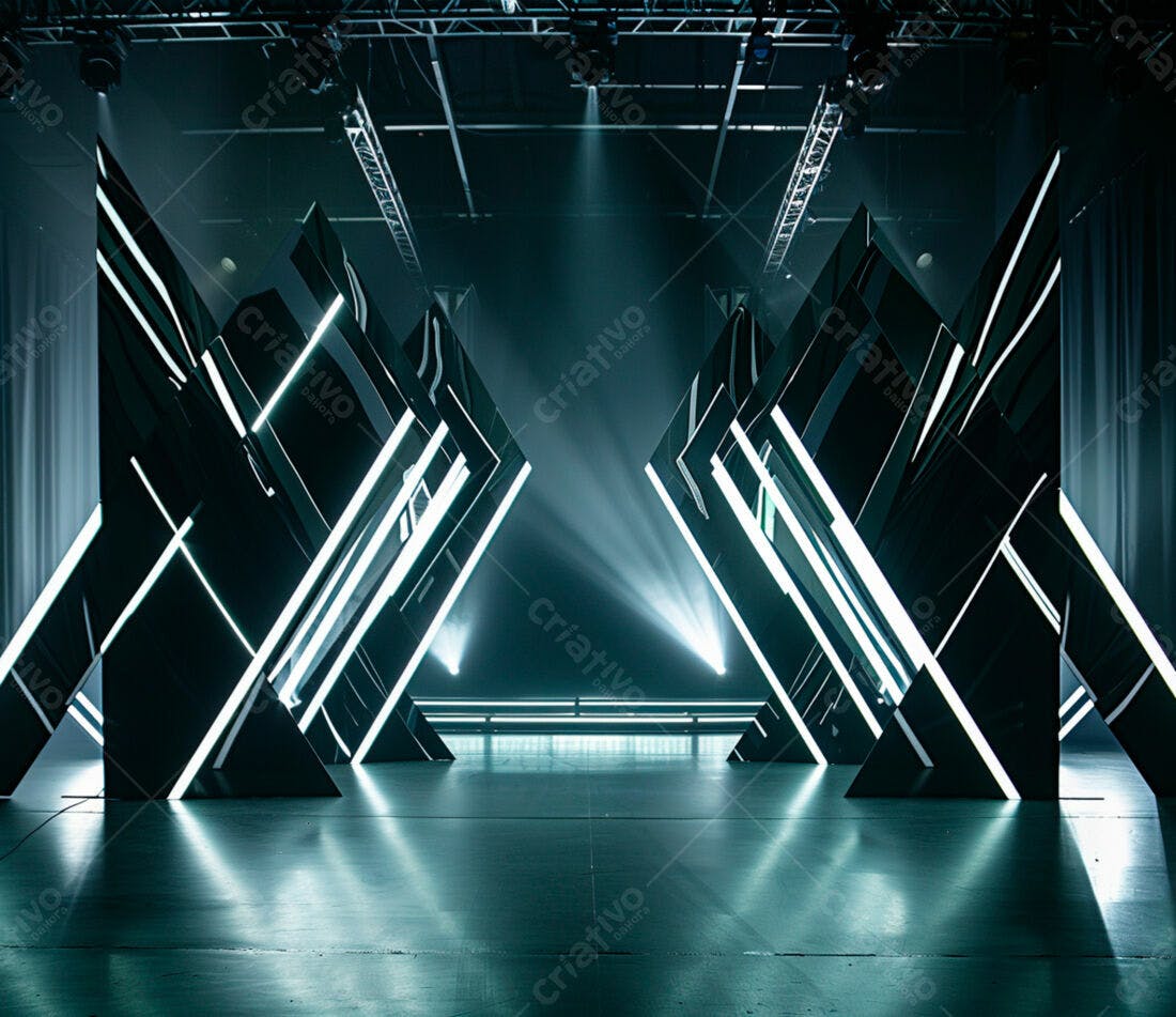 Palco futurista com iluminação teal