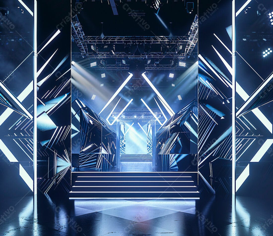 Palco futurista com iluminação azul e branca