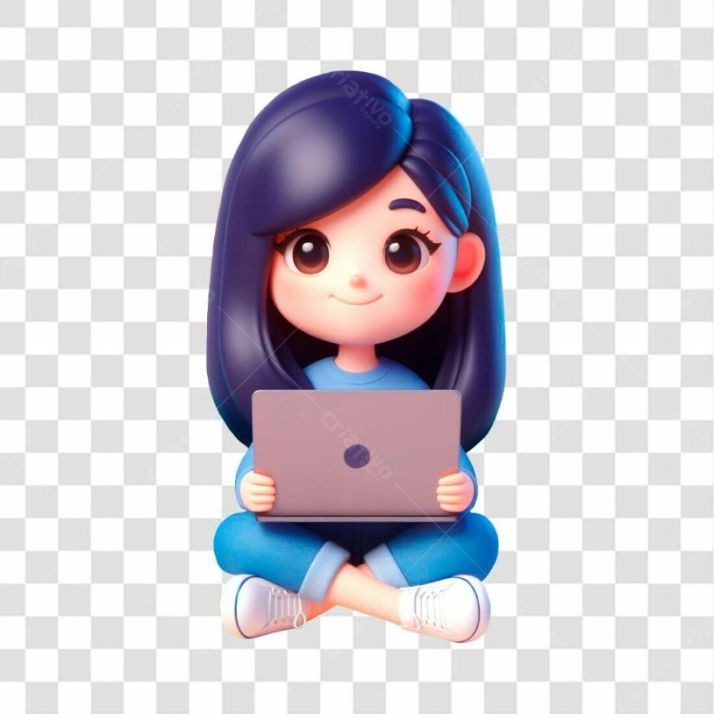 Png Personagem 3D Feminio Estilo Cartoon Com Laptop