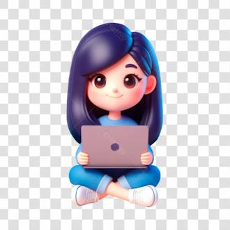 Png personagem 3d feminio estilo cartoon com laptop