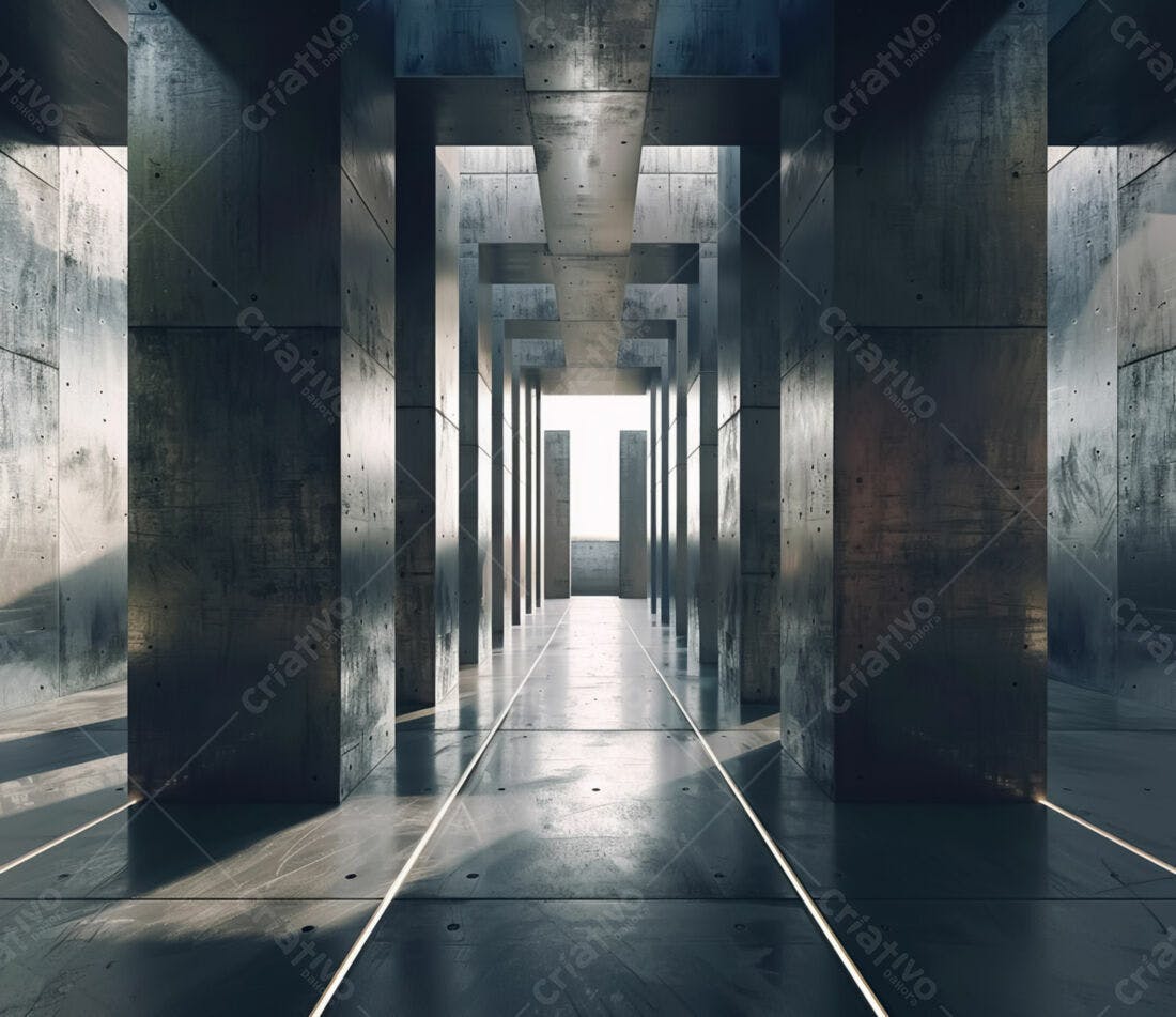 Corredor de concreto moderno com iluminação