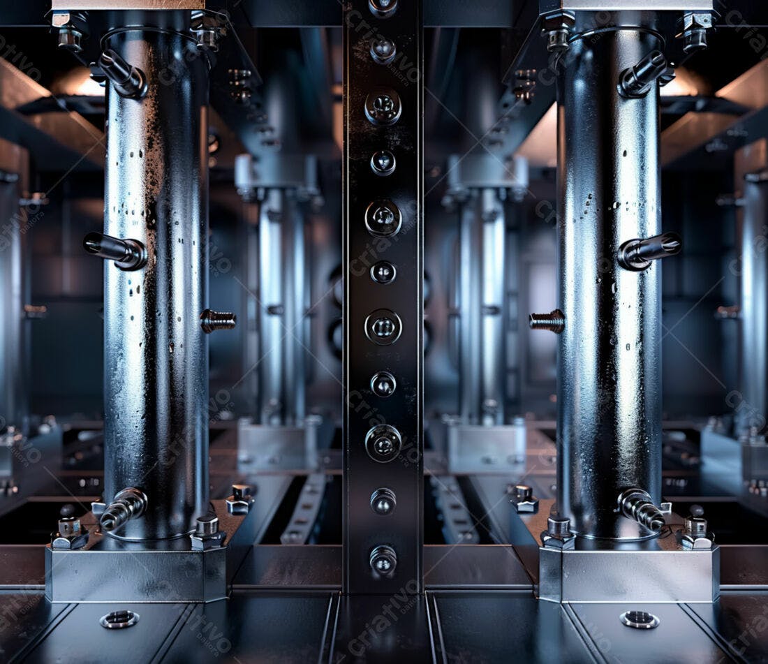 Máquina industrial metálica com detalhes em aço