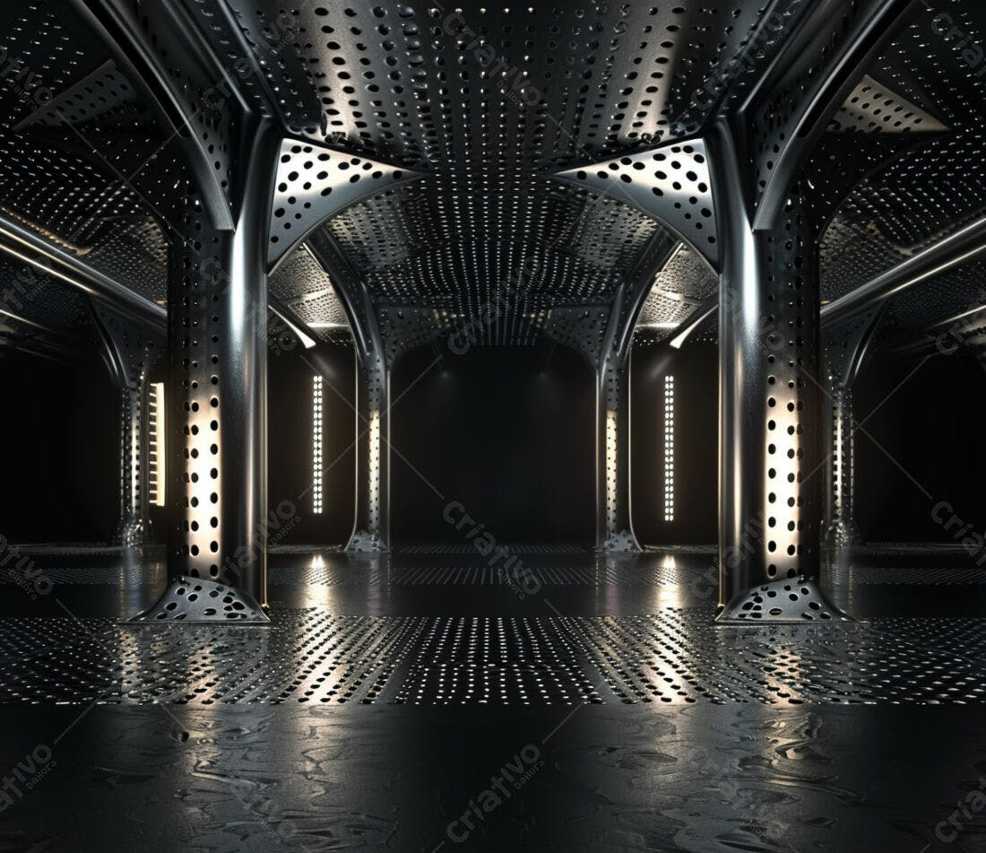 Ambiente industrial metálico com iluminação amarela