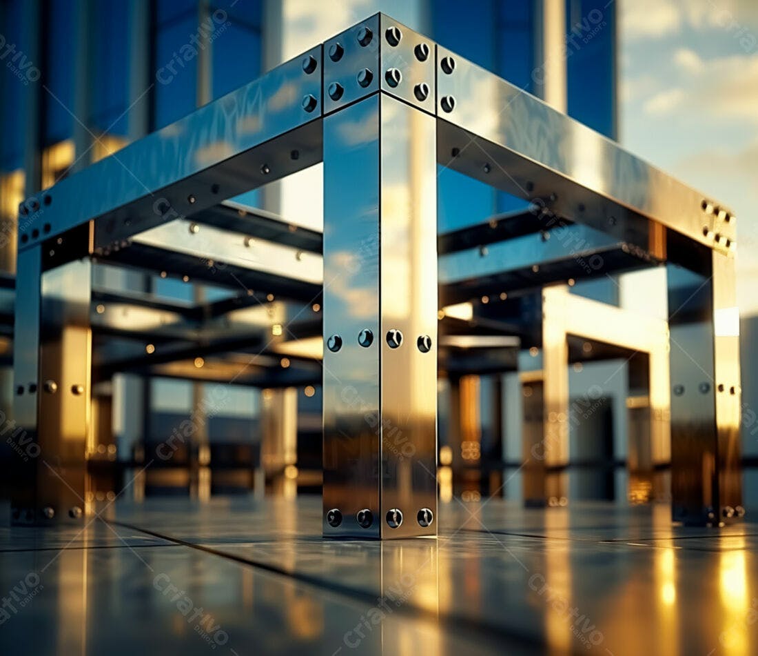 Estrutura metálica moderna ao entardecer