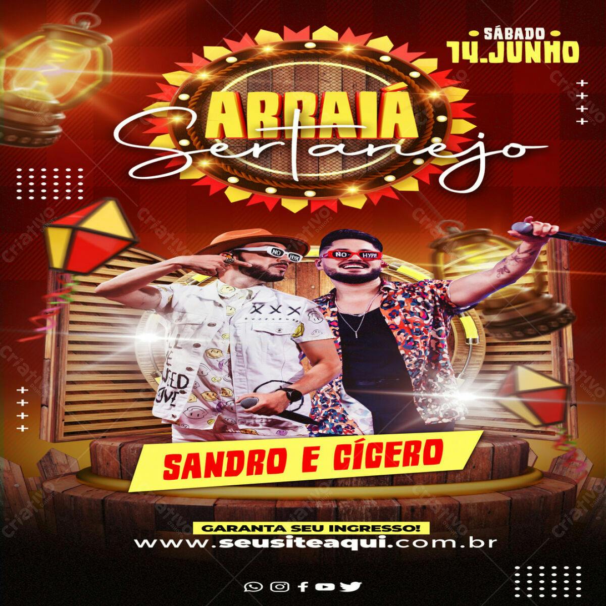 Flyer para Arraia Sertaneja com Sandro e Cícero PSD Editável