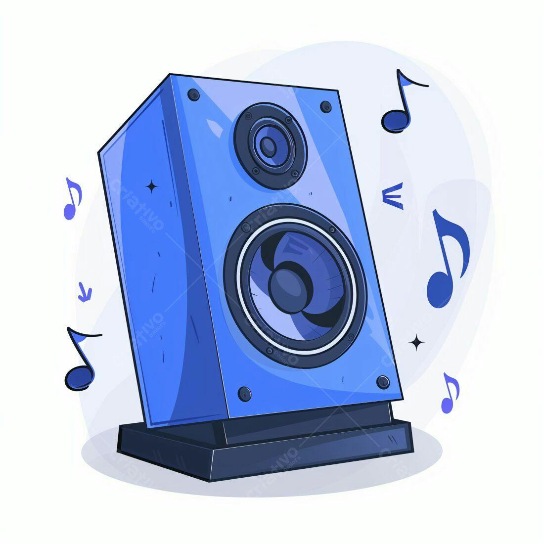 Caixa de Som Azul com Notas Musicais