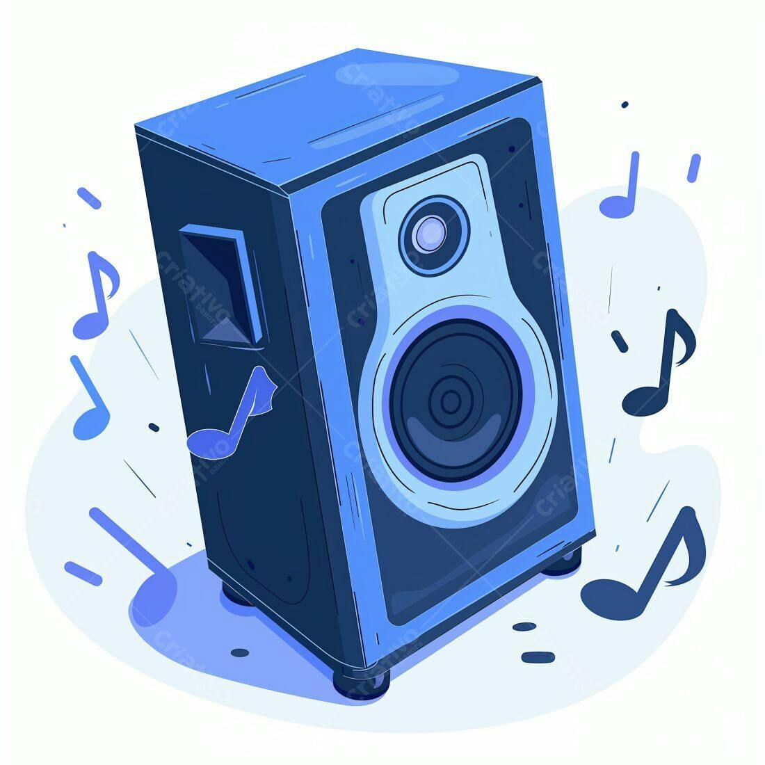 Caixa de Som Azul com Notas Musicais