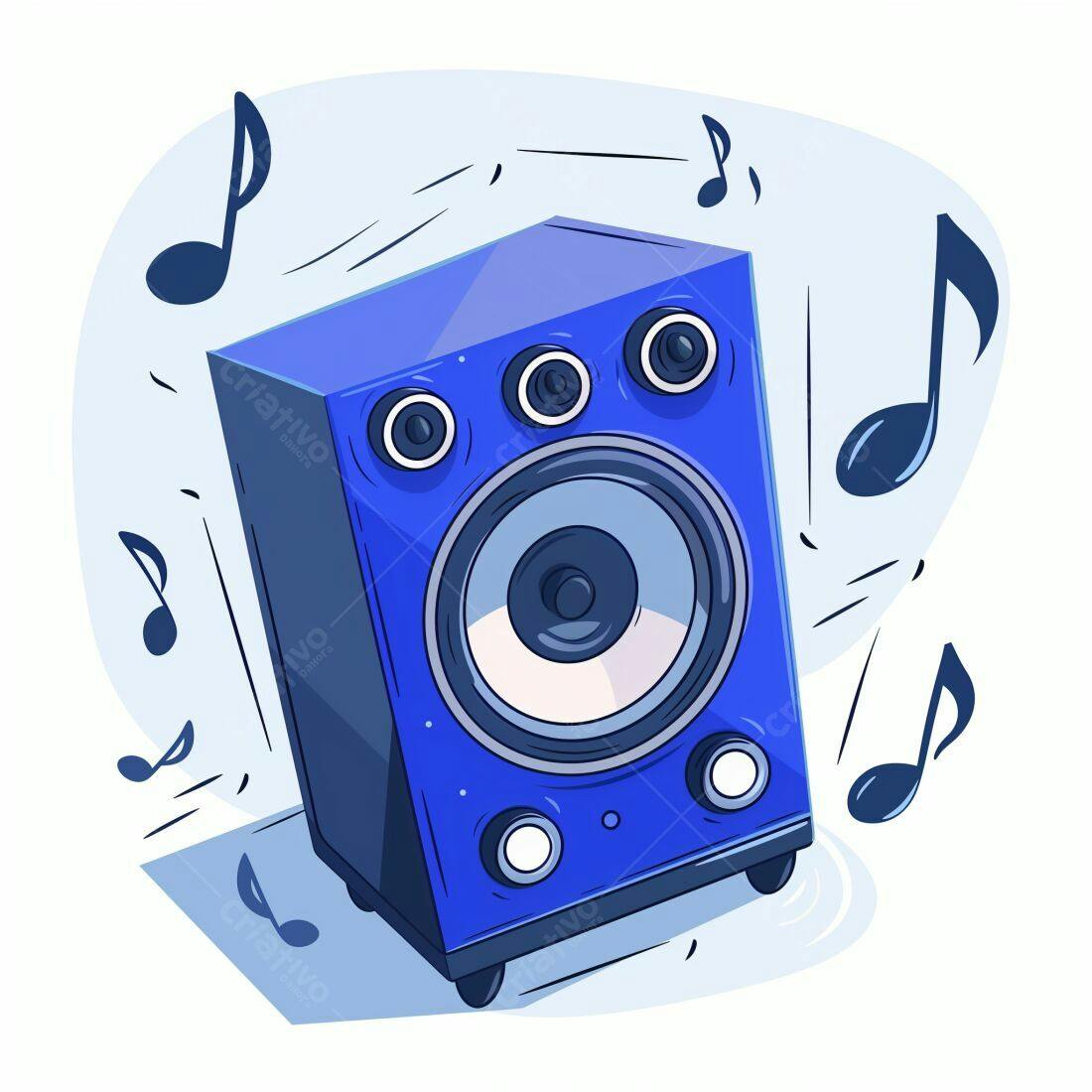 Caixa de Som Azul Vibrante com Notas Musicais