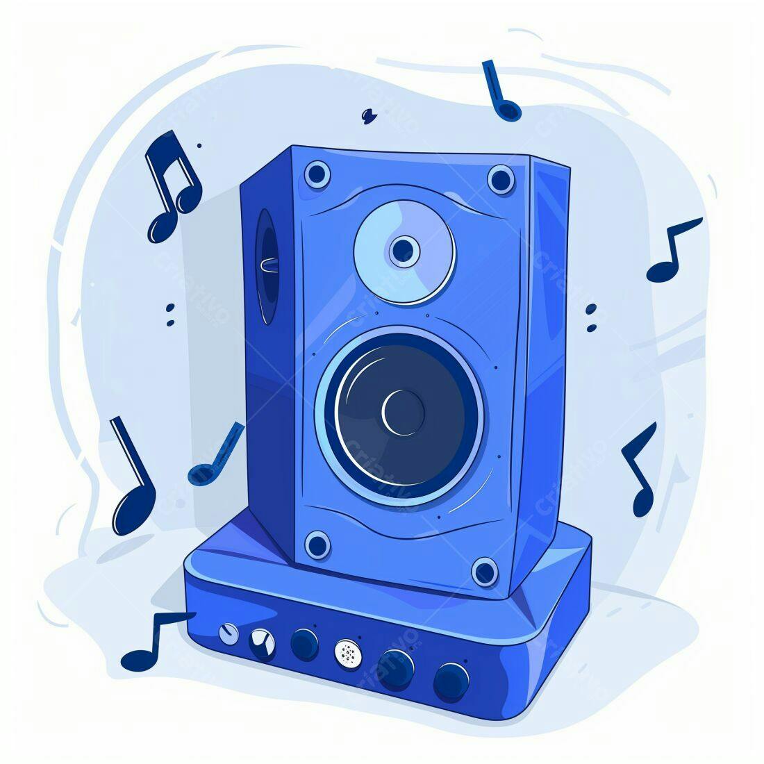 Caixa de Som Azul com Notas Musicais