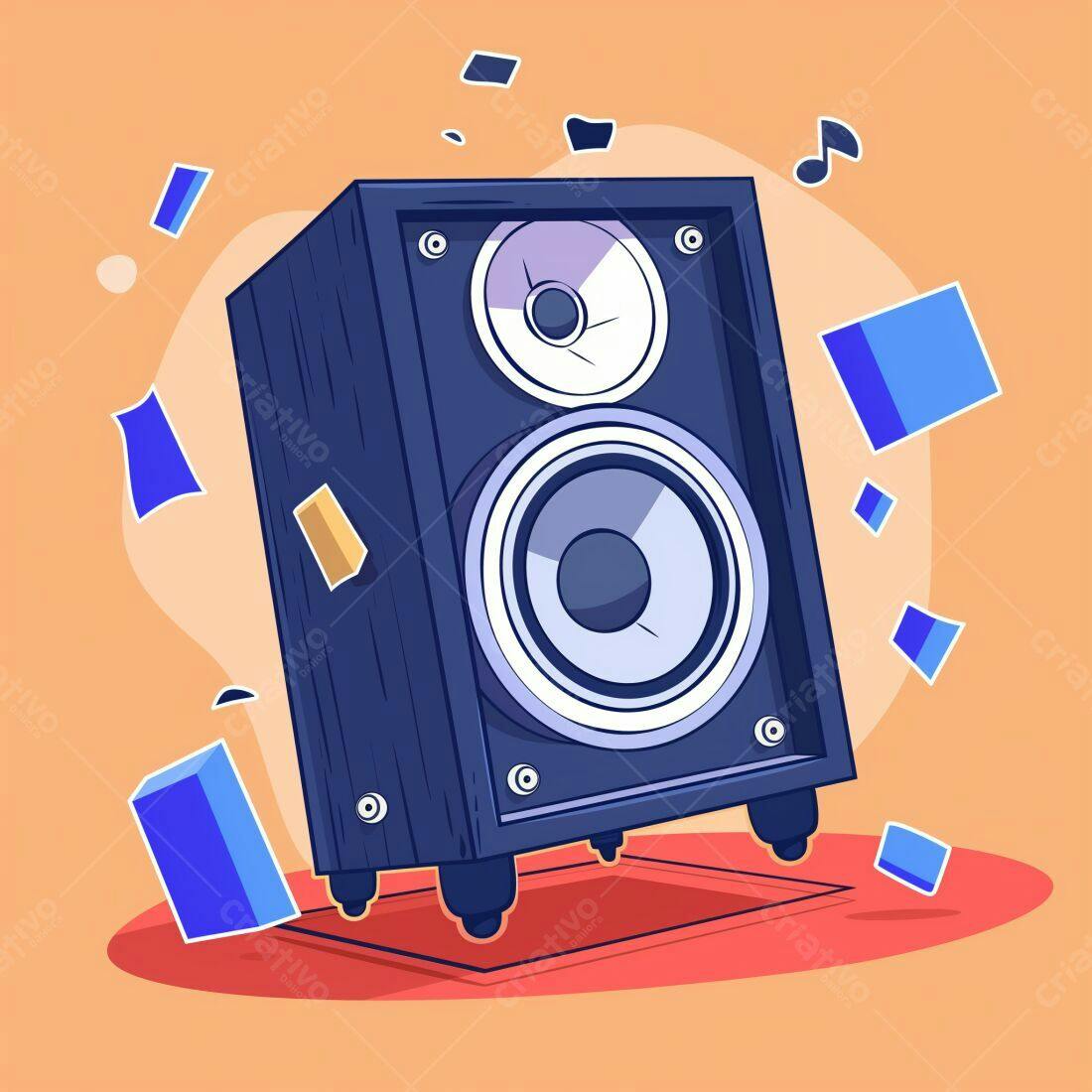 Caixa de Som Retrô com Notas Musicais