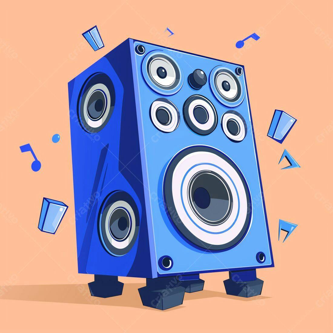 Caixa de Som Azul com Múltiplos Alto-falantes