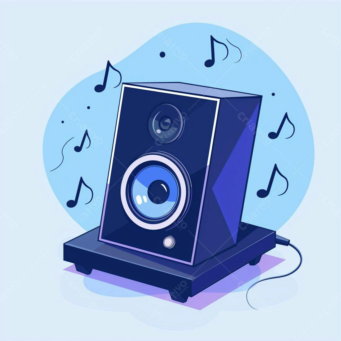 Caixa de Som Bluetooth Azul Escuro e Notas Musicais