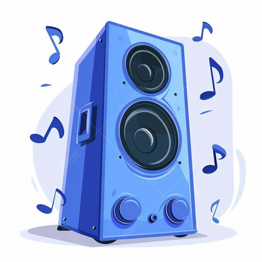 Caixa de Som Azul com Notas Musicais