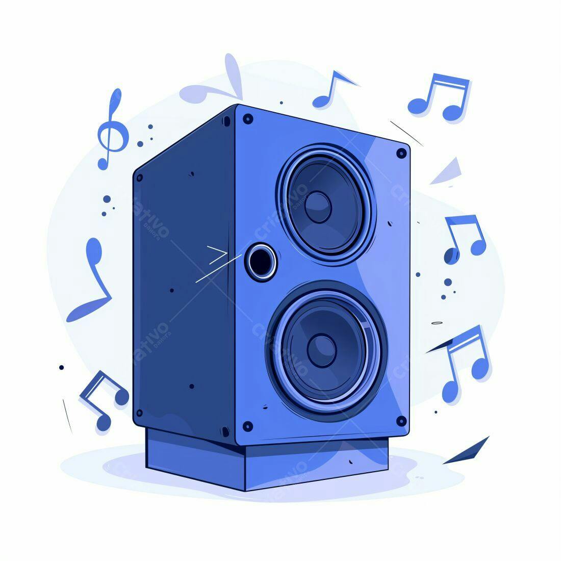 Caixa de Som Azul com Notas Musicais