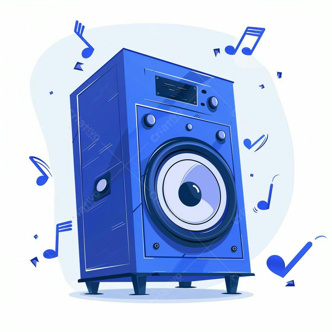 Caixa de Som Azul com Notas Musicais