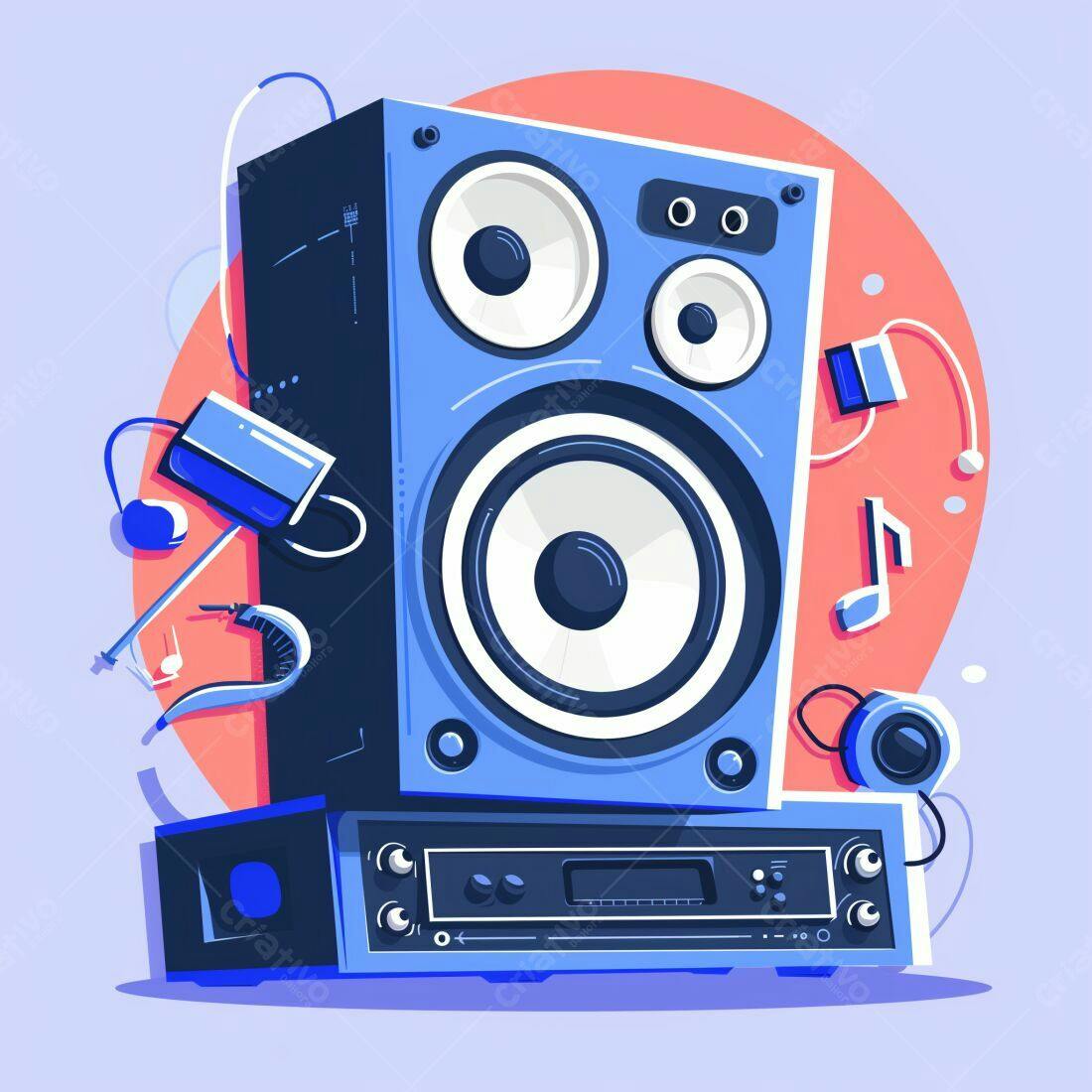 Caixa de Som Retro com Acessórios Musicais