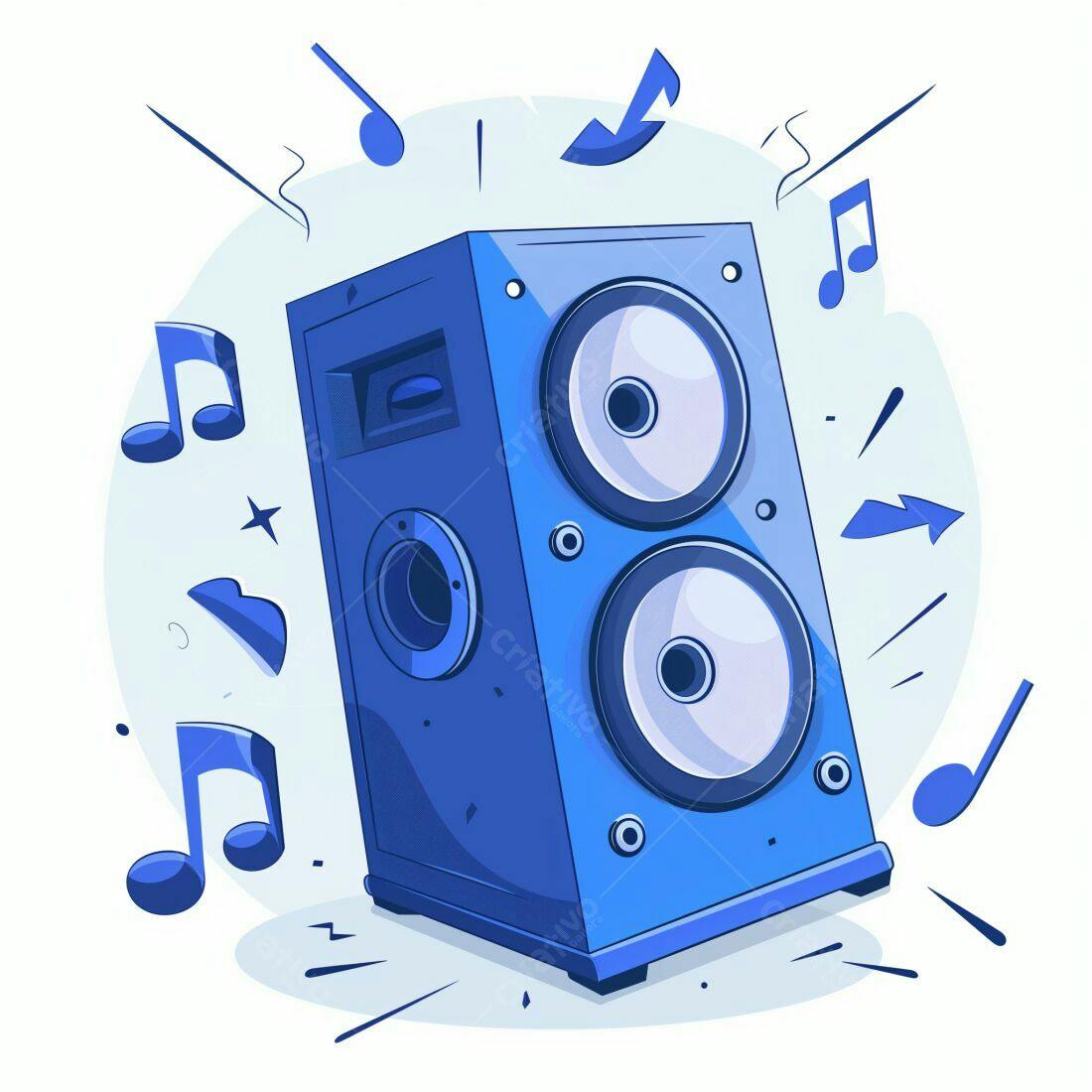 Caixa de Som Azul com Notas Musicais