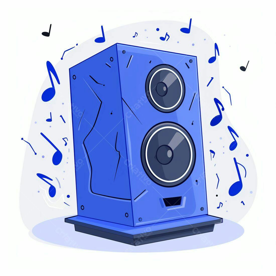 Caixa de Som Azul com Notas Musicais
