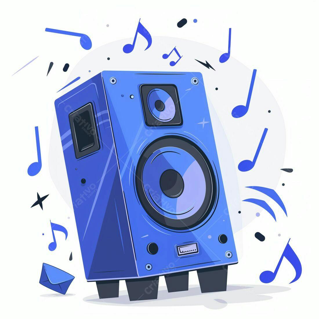 Caixa de Som Azul com Notas Musicais