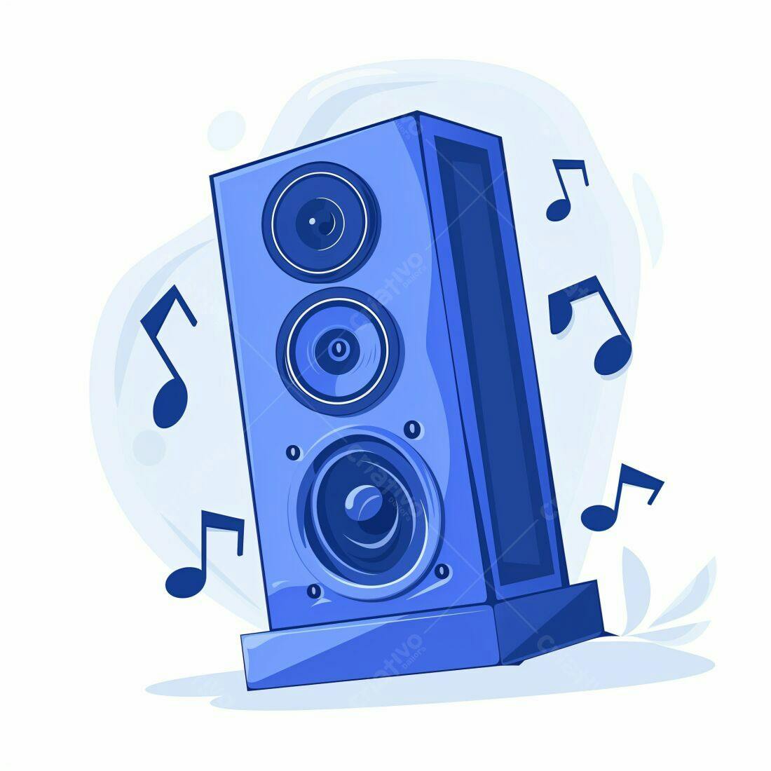 Caixa de Som Azul com Notas Musicais