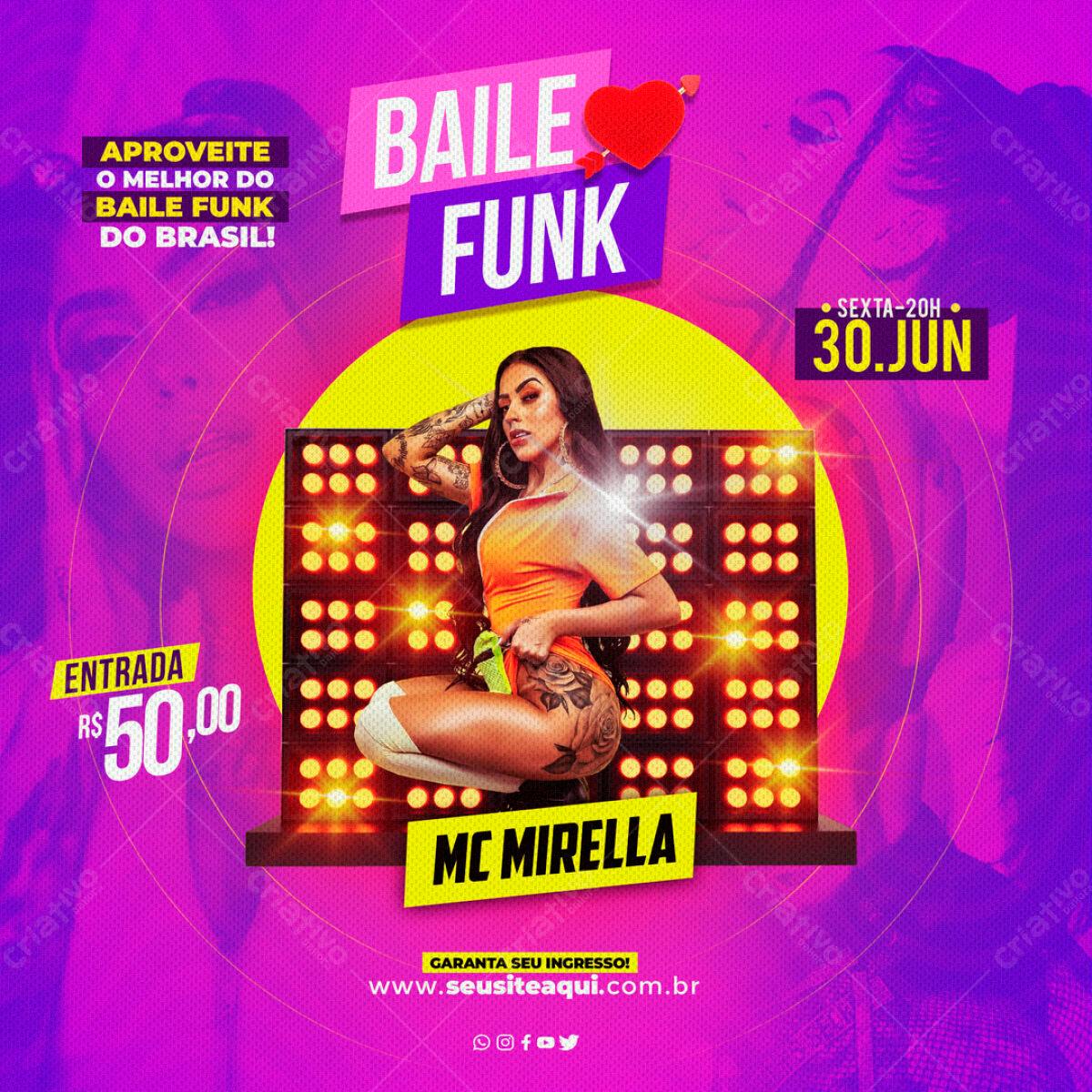 Flyer Baile Funk MC Mirella PSD Editável