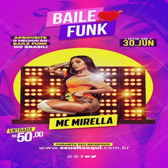 Flyer baile funk mc mirella stories psd editável