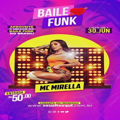 FLYER BAILE FUNK MC MIRELLA STORIES PSD EDITÁVEL