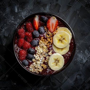 Tigela de sorvete de açaí com frutas