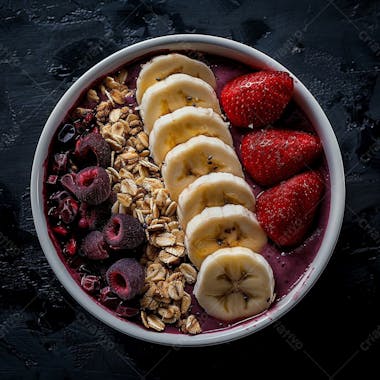 Tigela de sorvete de açaí com frutas