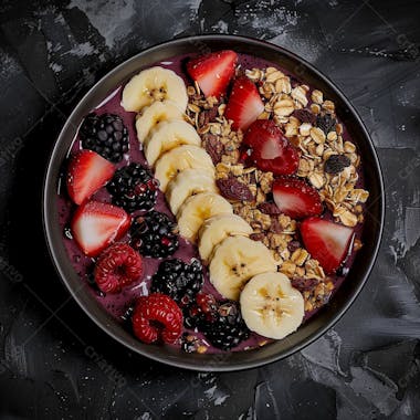 Tigela de sorvete de açaí com frutas