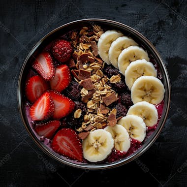 Tigela de sorvete de açaí com frutas