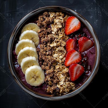 Tigela de sorvete de açaí com frutas