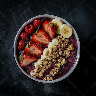 Tigela de sorvete de açaí com frutas