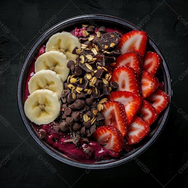 Tigela de sorvete de açaí com frutas