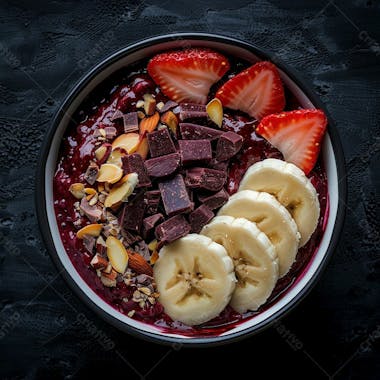 Tigela de sorvete de açaí com frutas