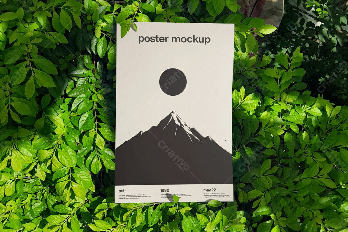 Poster Minimalista com Montanha e Sol PSD Editável