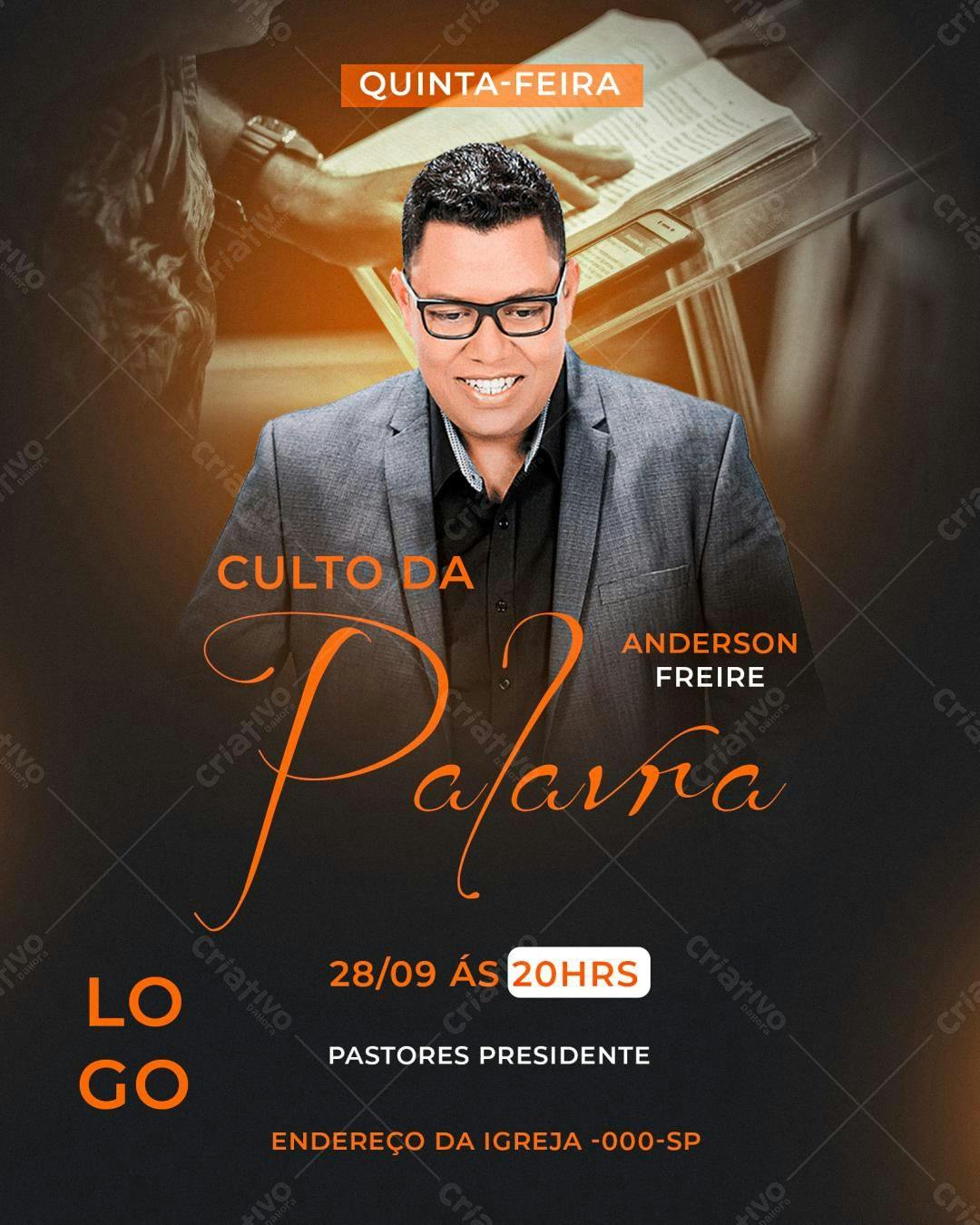 Flyer para Culto da Palavra PSD Editável